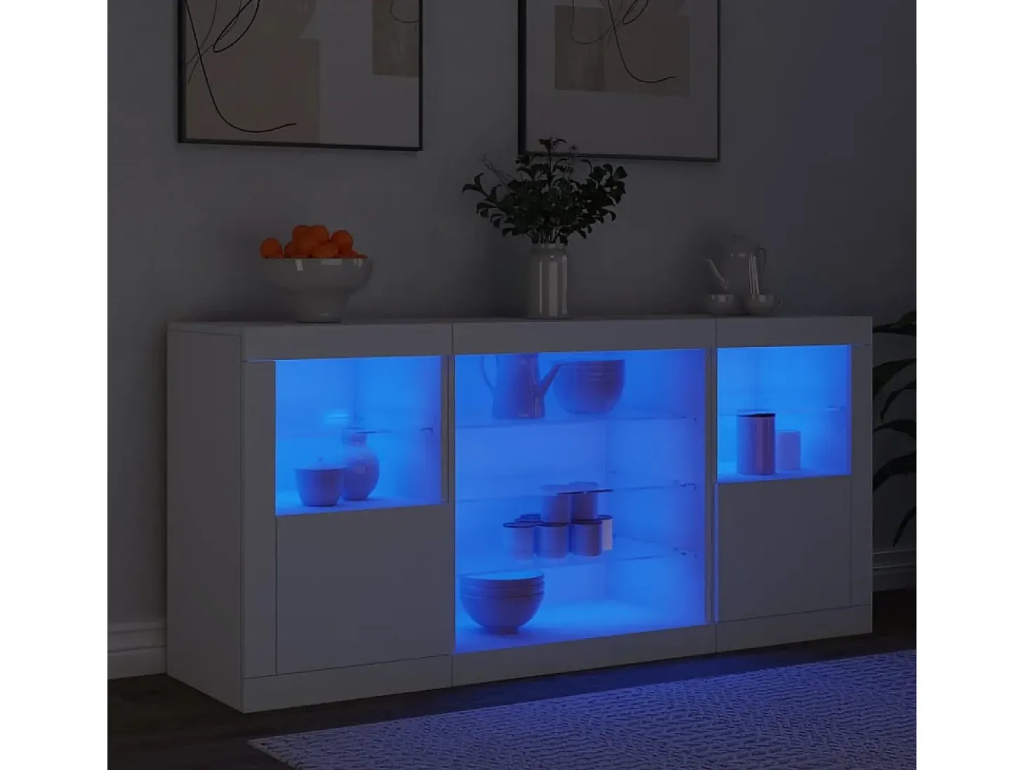Aparador con luces LED blancas 142,5x37x67 cm