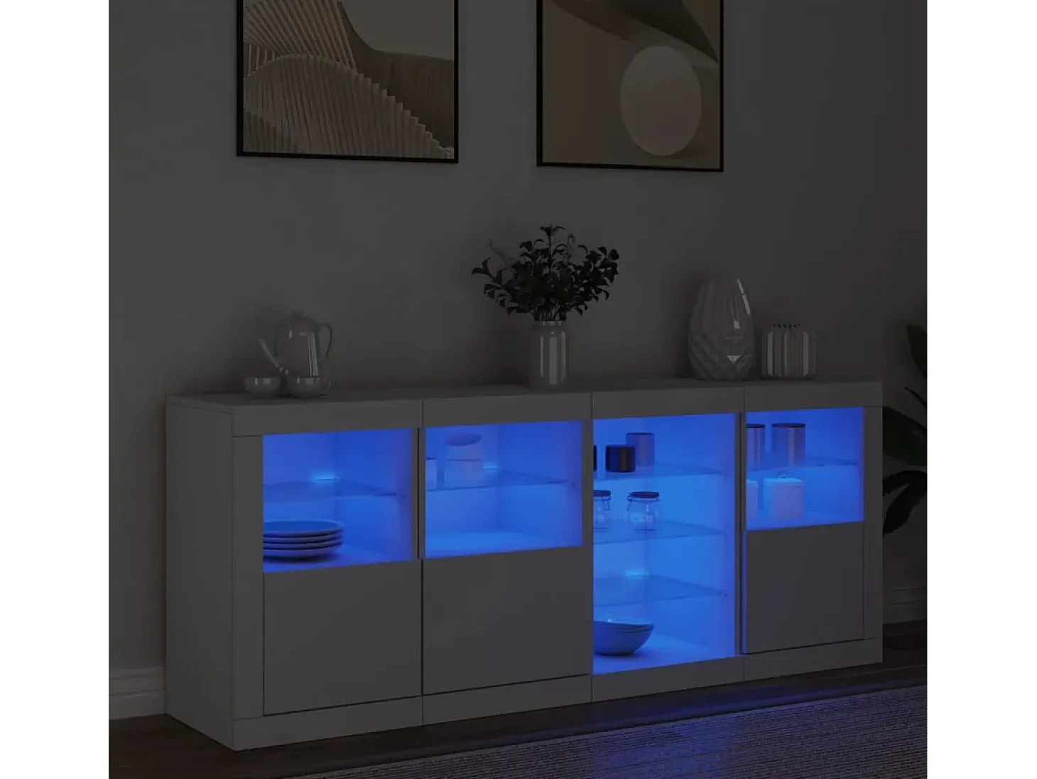 Aparador con luces LED blancas 164x37x67 cm