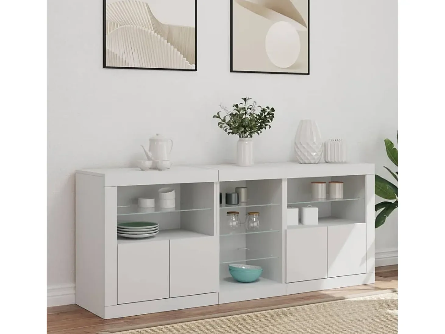 Aparador con luces LED blanco 162x37x67 cm ES480410