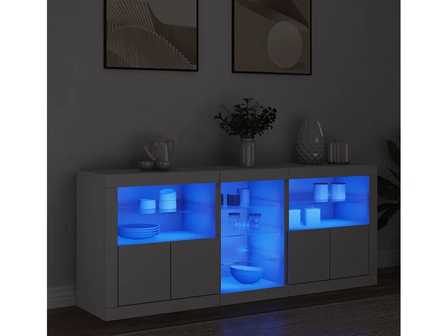 Aparador con luces LED blanco 162x37x67 cm ES480410