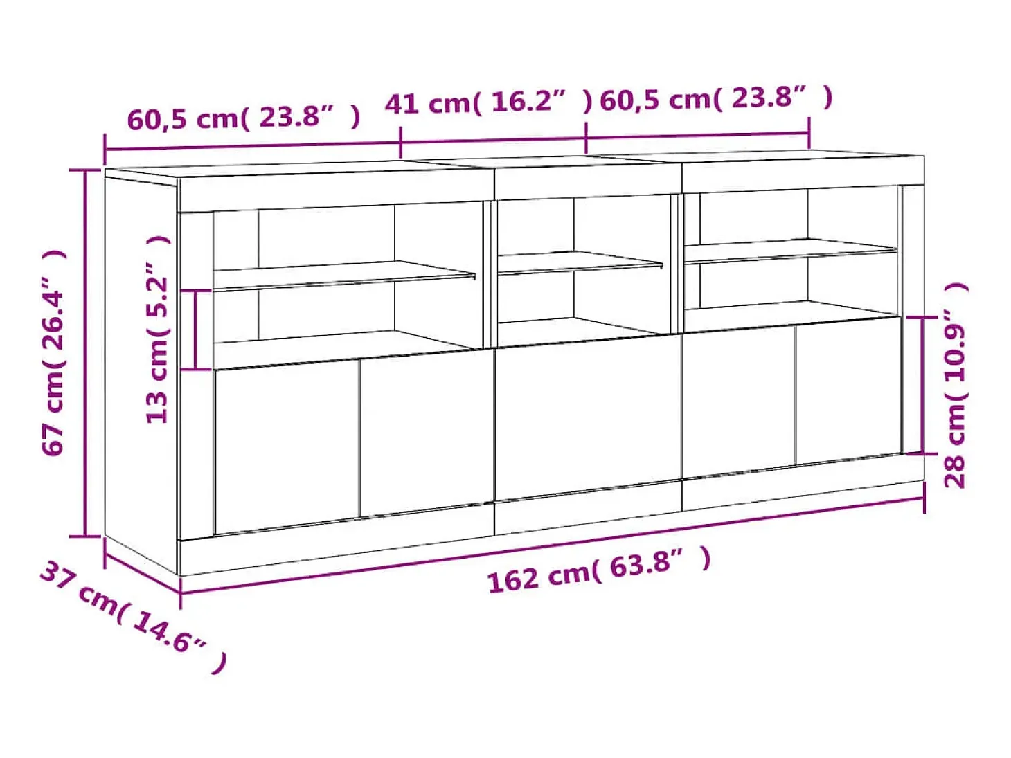 Aparador con luces LED blanco 162x37x67 cm