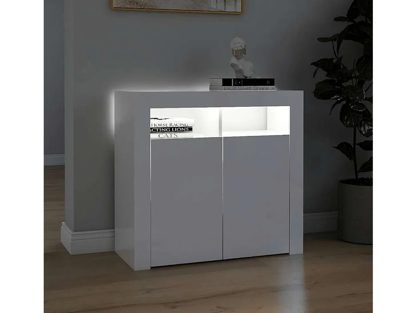 Aparador con luces LED en blanco brillo 80x35x75 cm