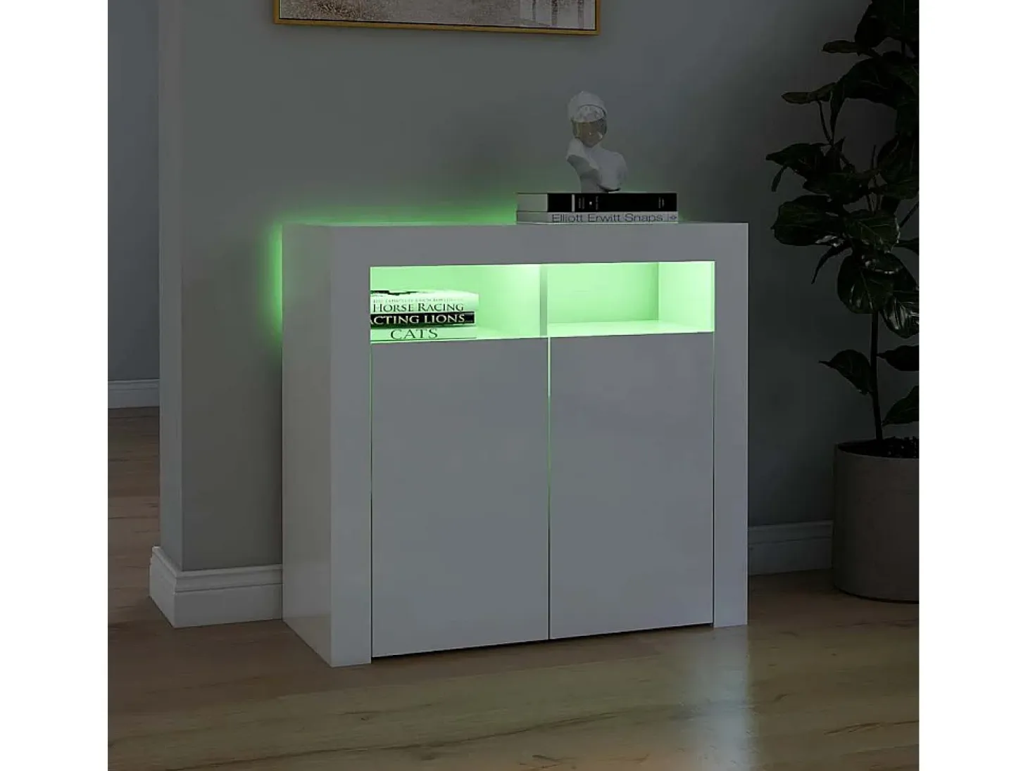 Aparador con luces LED en blanco brillo 80x35x75 cm