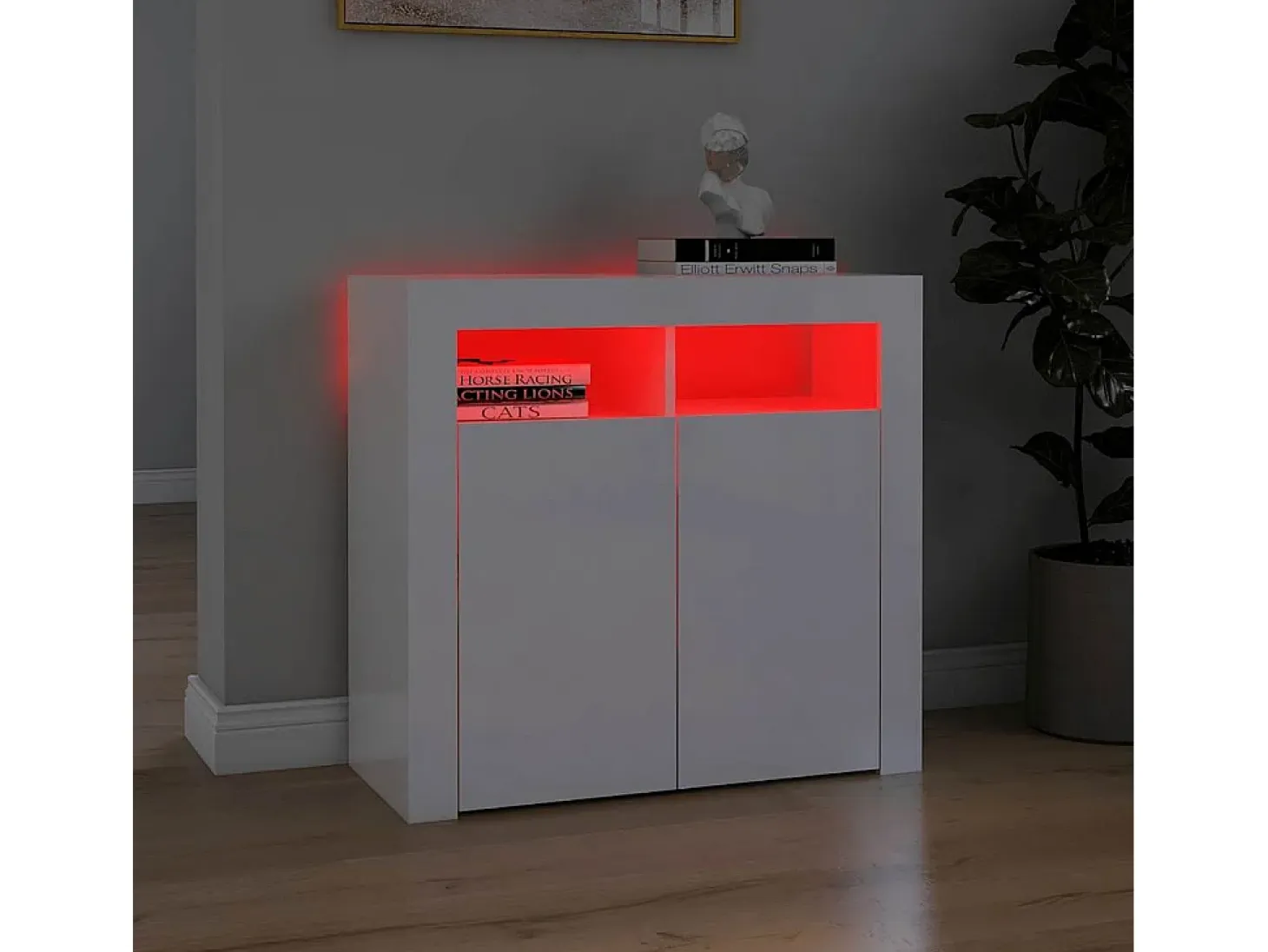 Aparador con luces LED en blanco brillo 80x35x75 cm