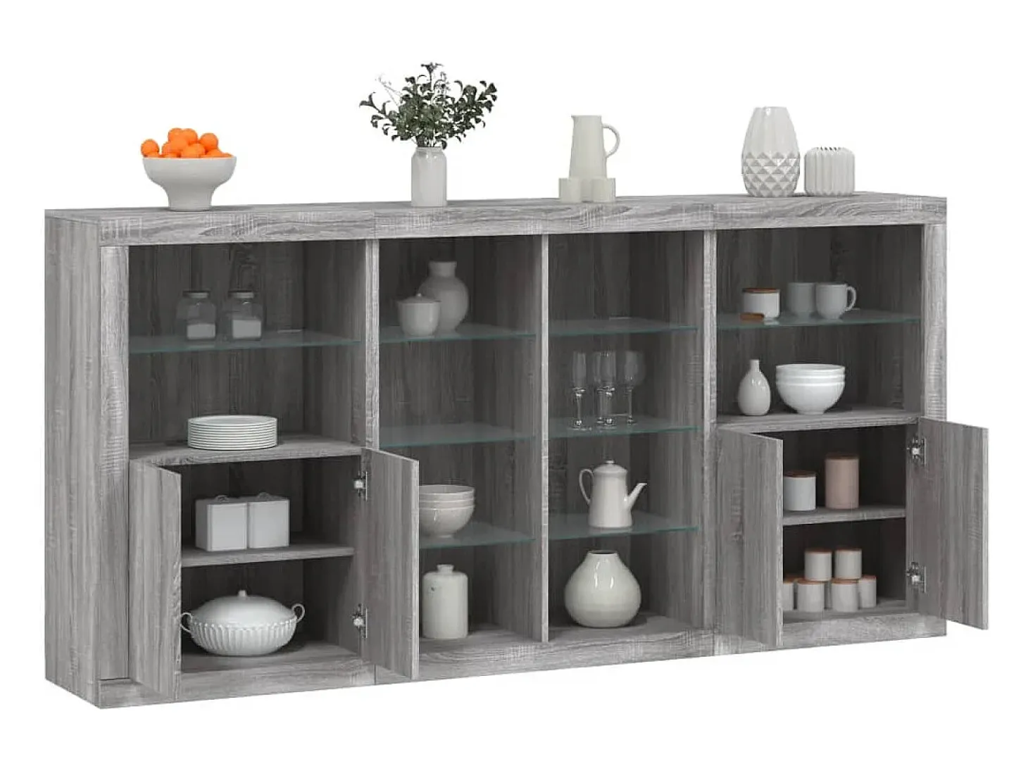 Aparador con luces LED gris Sonoma 202x37x100 cm