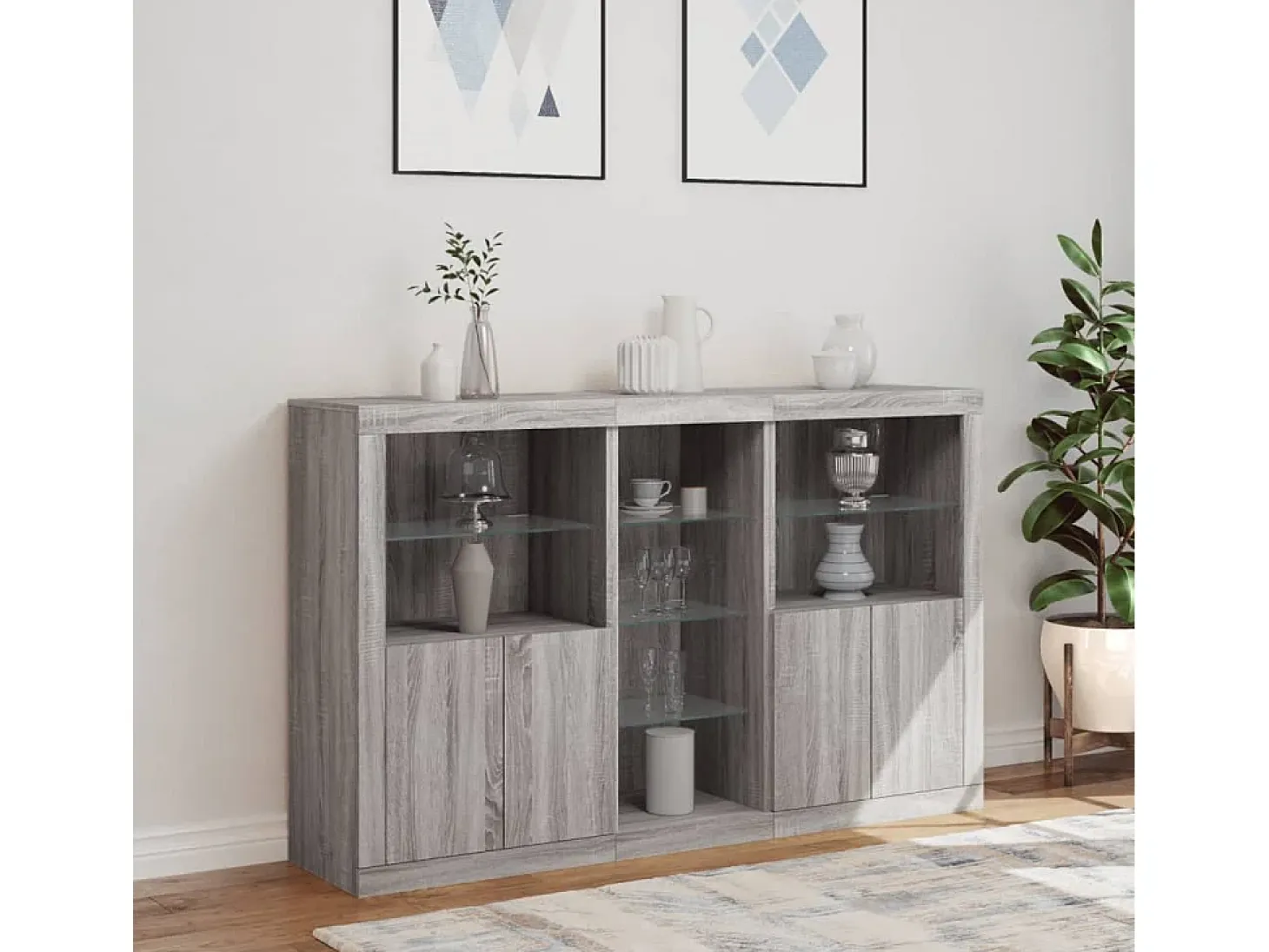 Aparador con luces LED gris Sonoma 162x37x100 cm