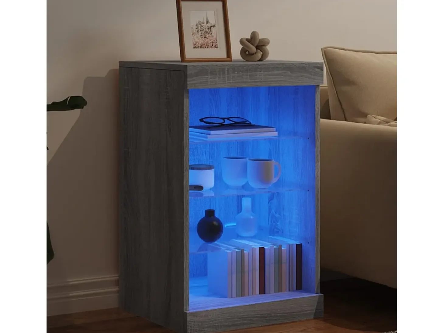 Aparador con luces LED gris Sonoma 41x37x67 cm ES425173