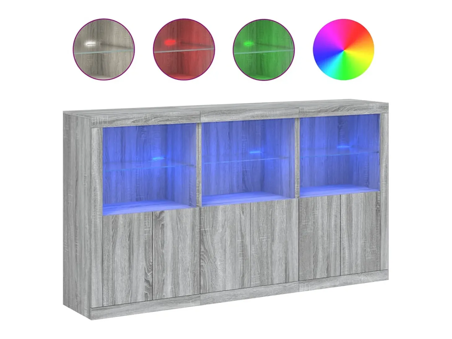 Aparador con luces LED gris Sonoma 181,5x37x100 cm