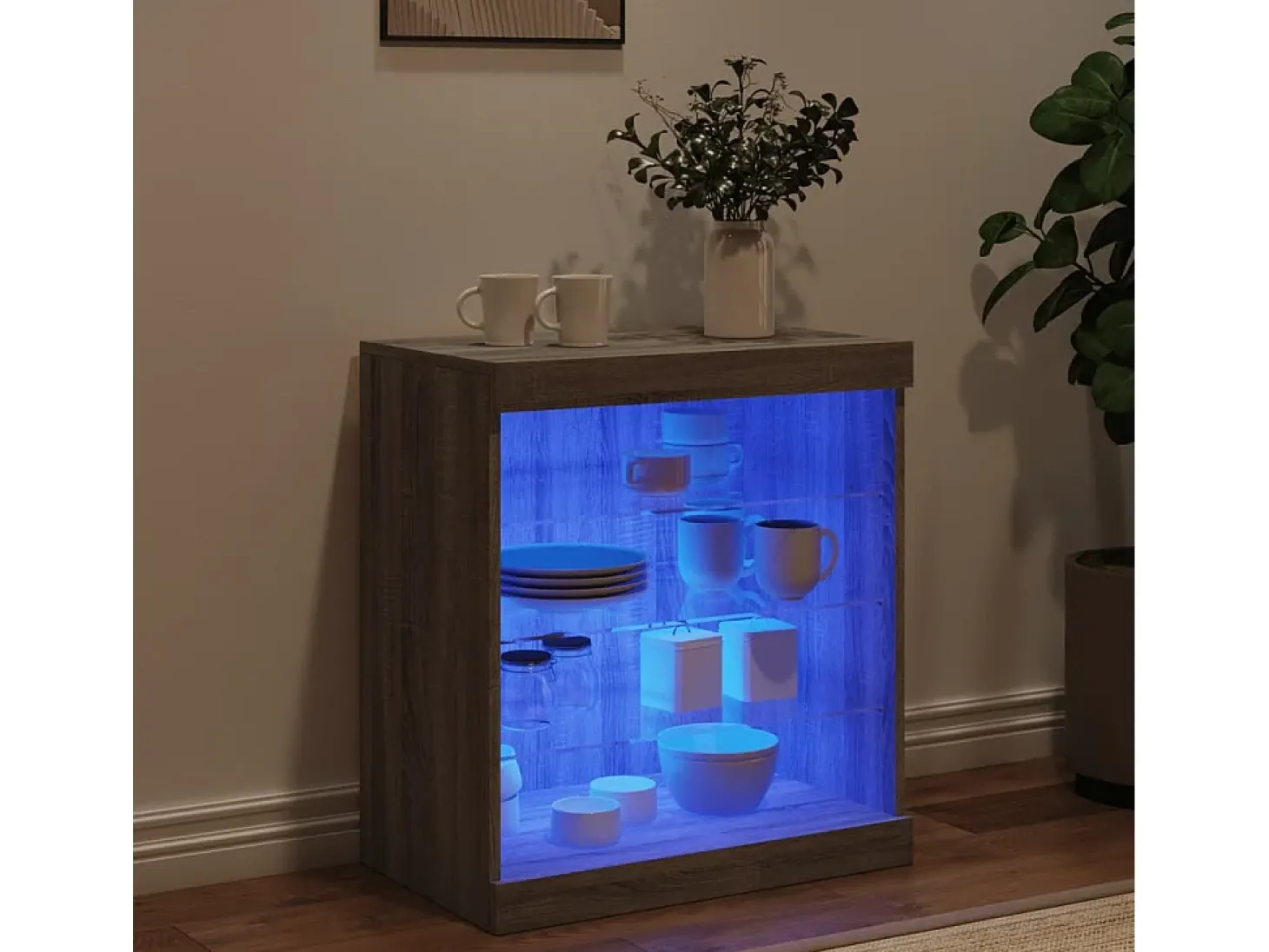 Aparador con luces LED gris Sonoma 60,5x37x67 cm
