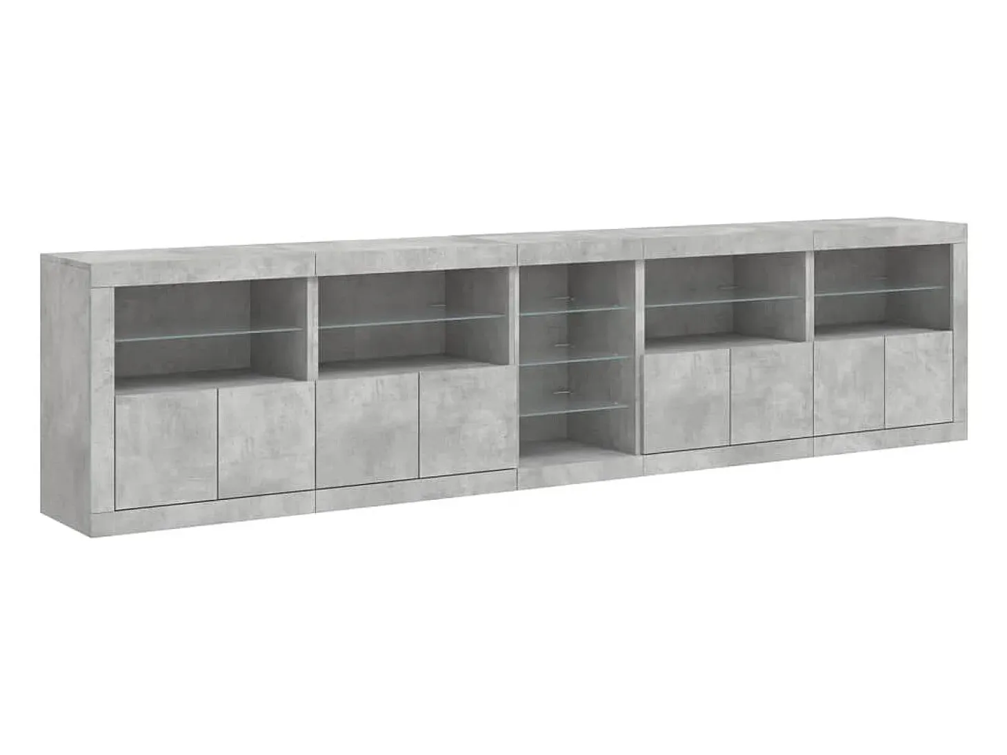 Aparador con luces LED gris hormigón 283x37x67 cm