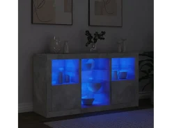 Aparador con luces LED gris hormigón 123x37x67 cm