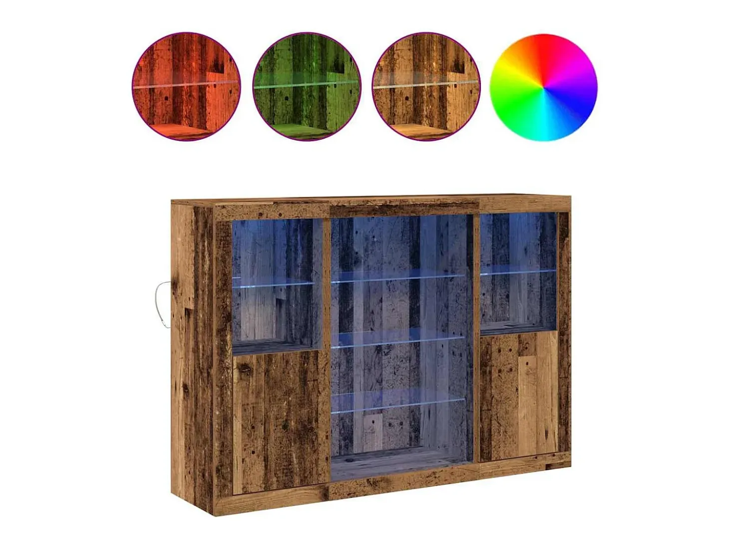 Aparador con luces LED Madera antigua 142,5x37x100 cm Madera de ingeniería