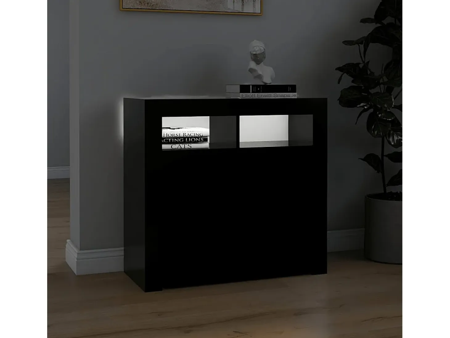 Aparador con luces LED negro 80x35x75 cm