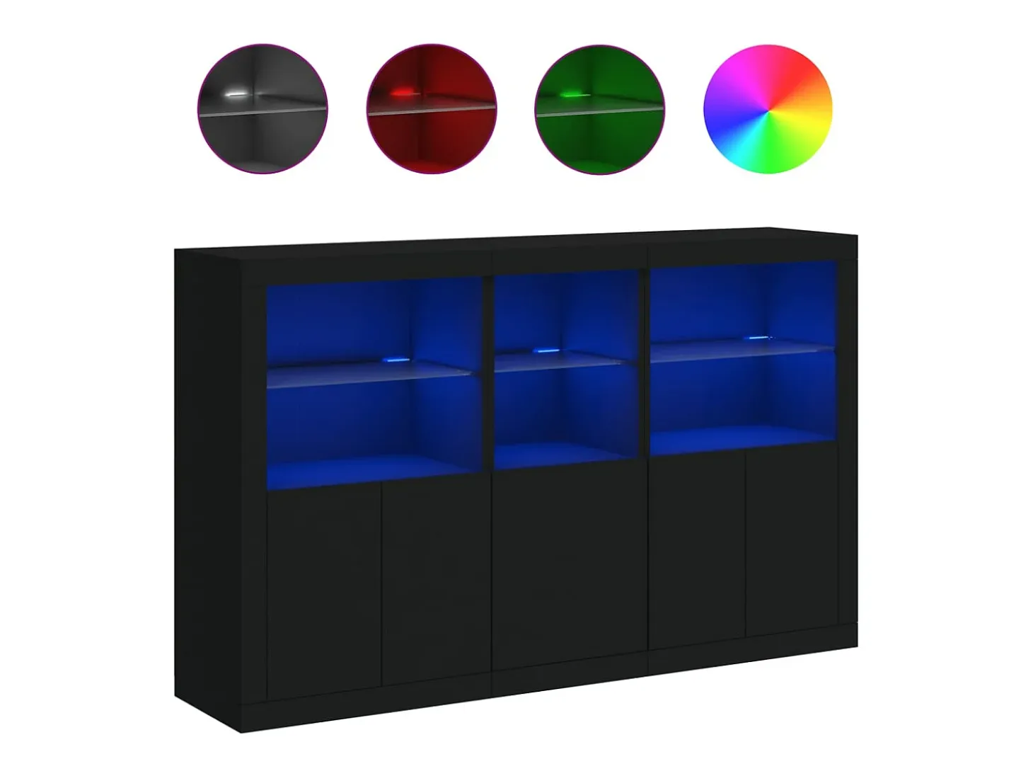 Aparador con luces LED negro 162x37x100 cm