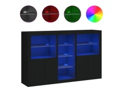 Aparador con luces LED negro 162x37x100 cm