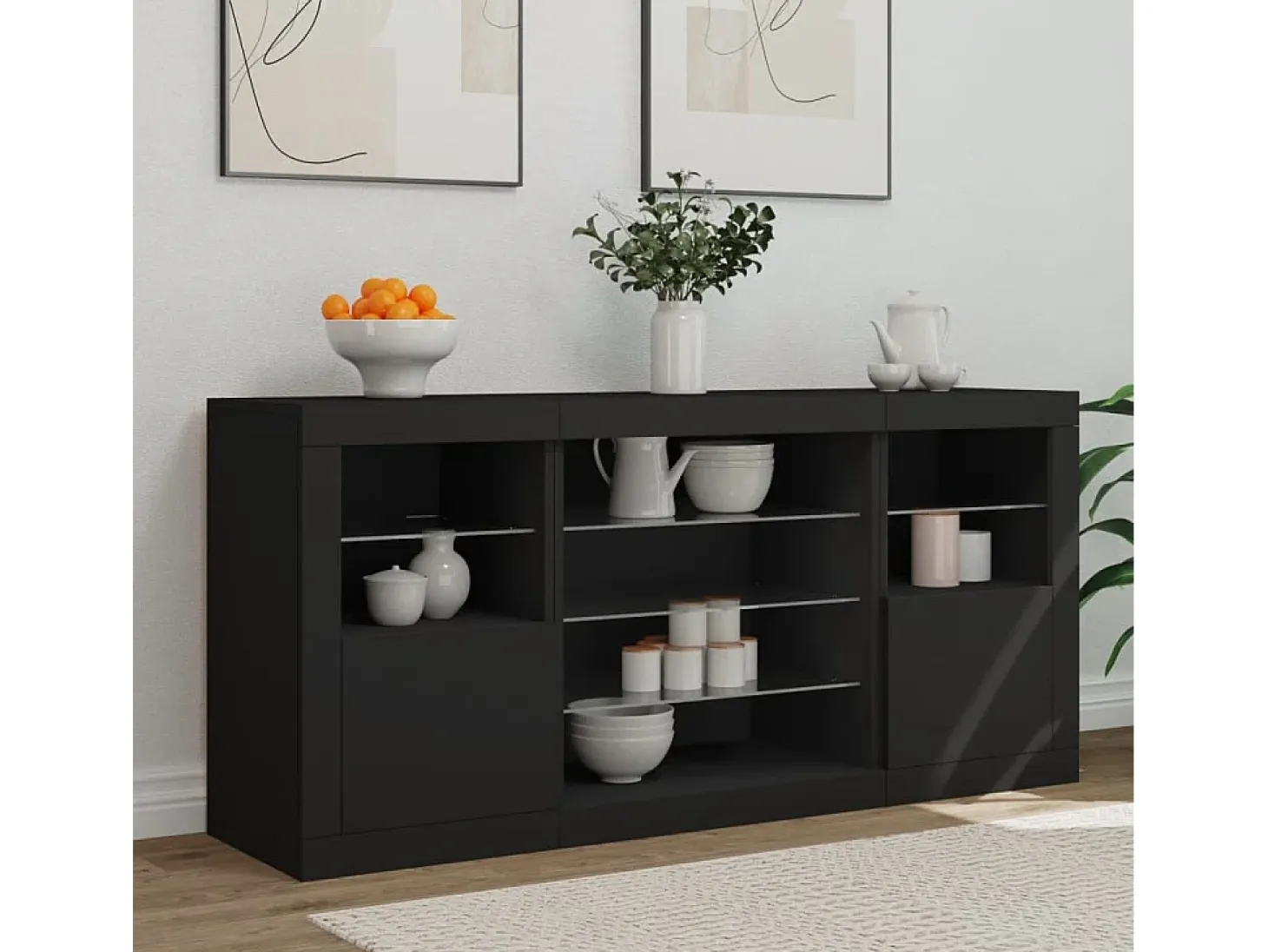 Aparador con luces LED negro 142,5x37x67 cm