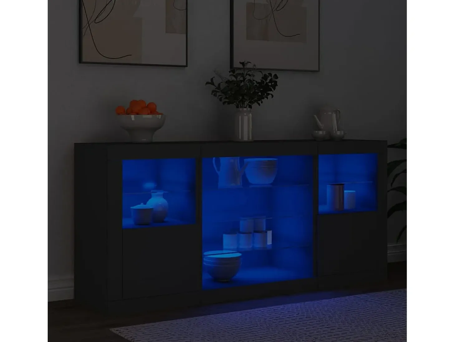 Aparador con luces LED negro 142,5x37x67 cm