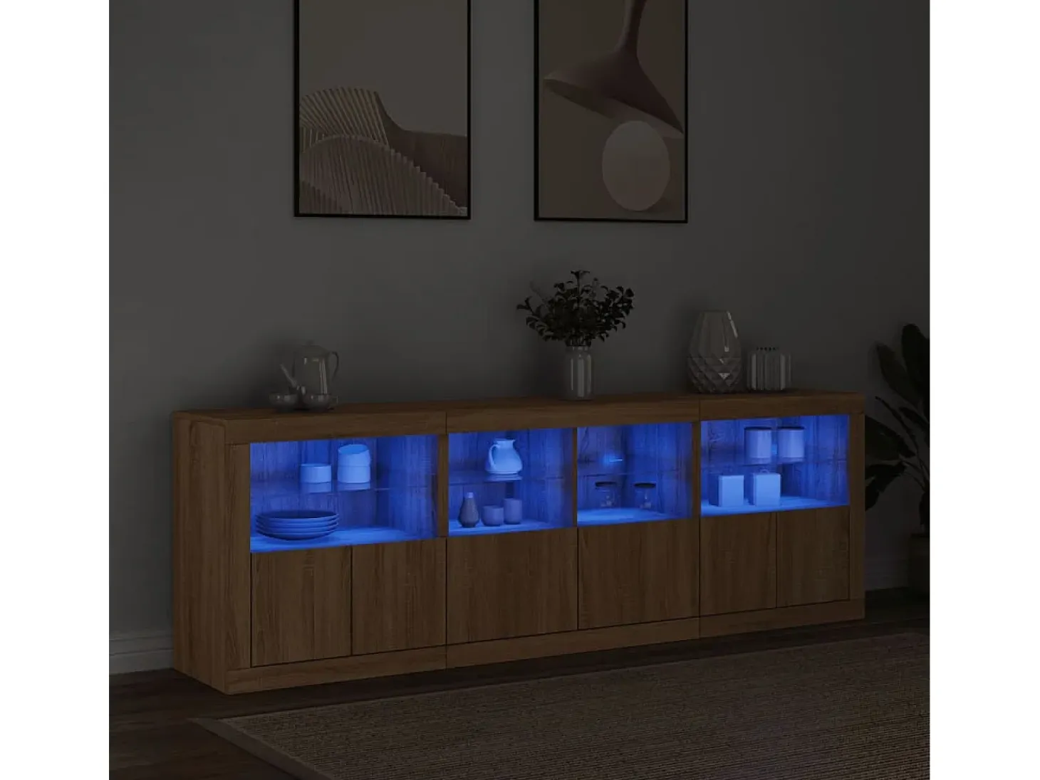 Aparador con luces LED roble Sonoma 202x37x67 cm