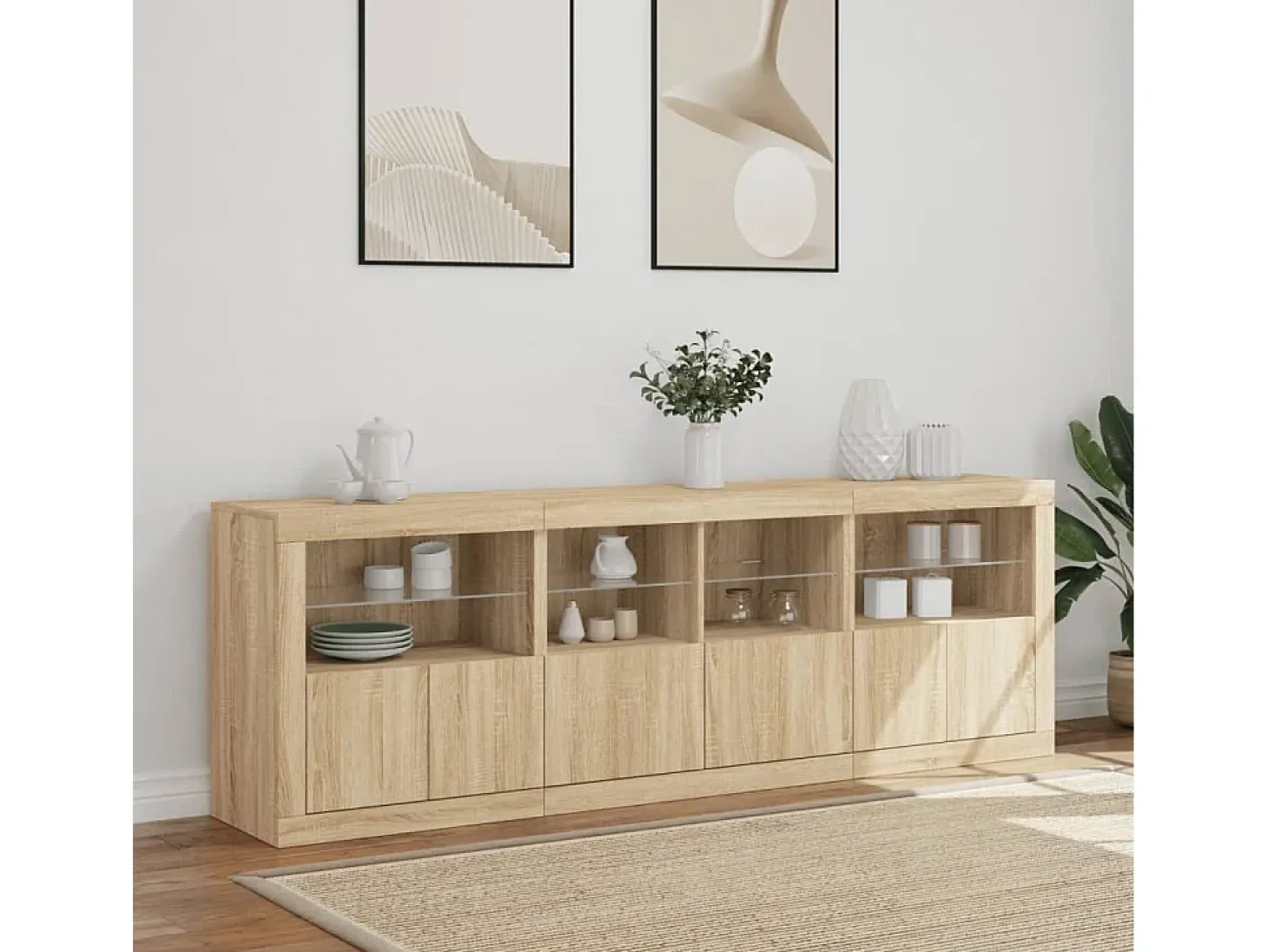 Aparador con luces LED roble Sonoma 202x37x67 cm