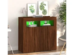 Aparador con luces LED roble ahumado 80x35x75 cm ES82578