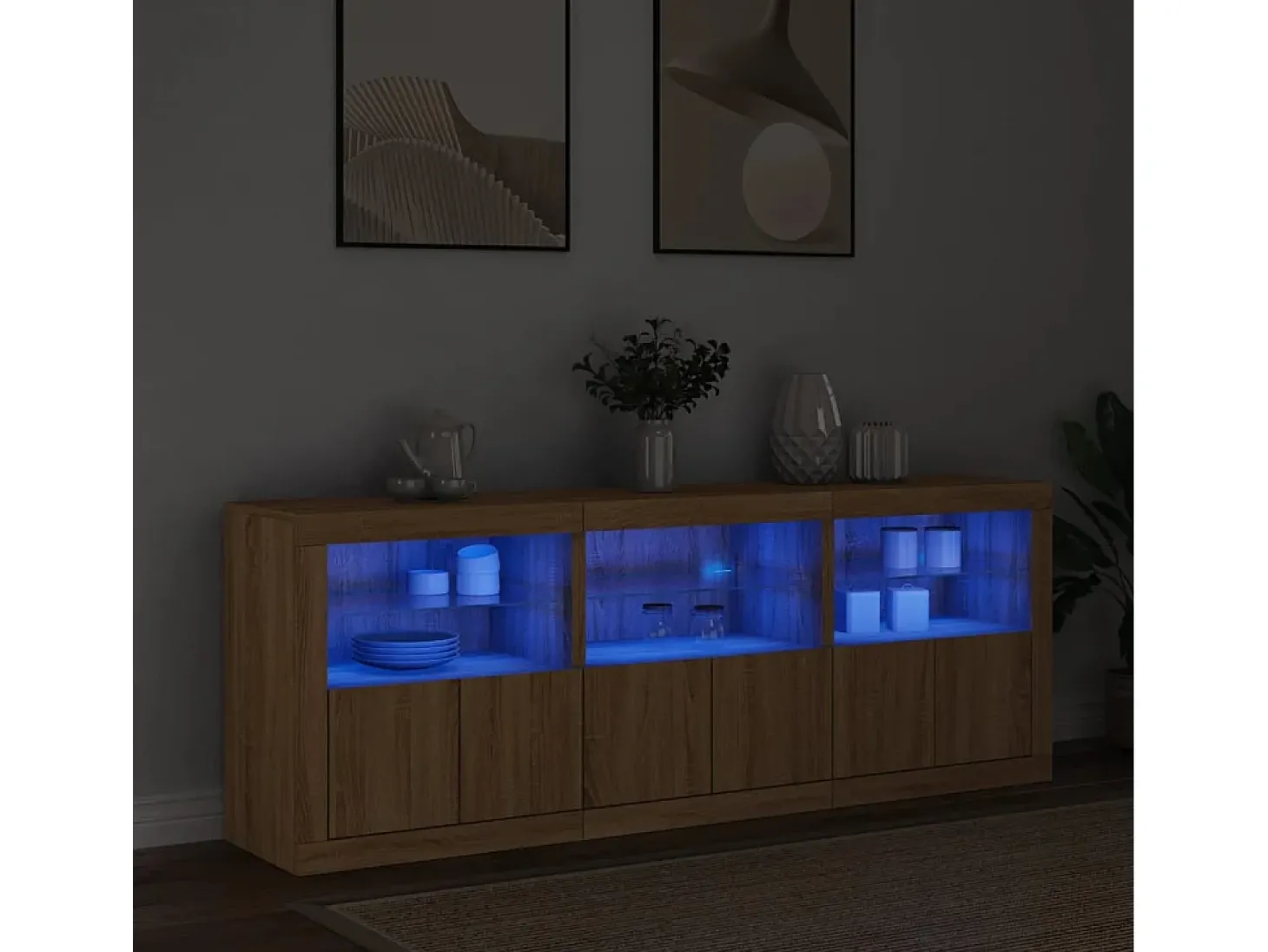 Aparador con luces LED roble Sonoma 181,5x37x67 cm