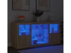 Aparador con luces LED roble Sonoma 142,5x37x67 cm