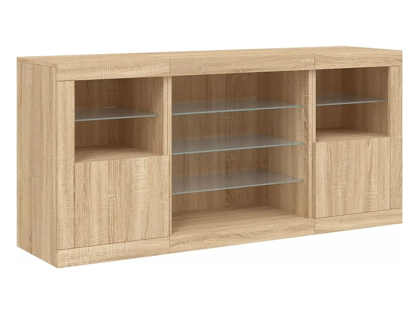 Aparador con luces LED roble Sonoma 142,5x37x67 cm