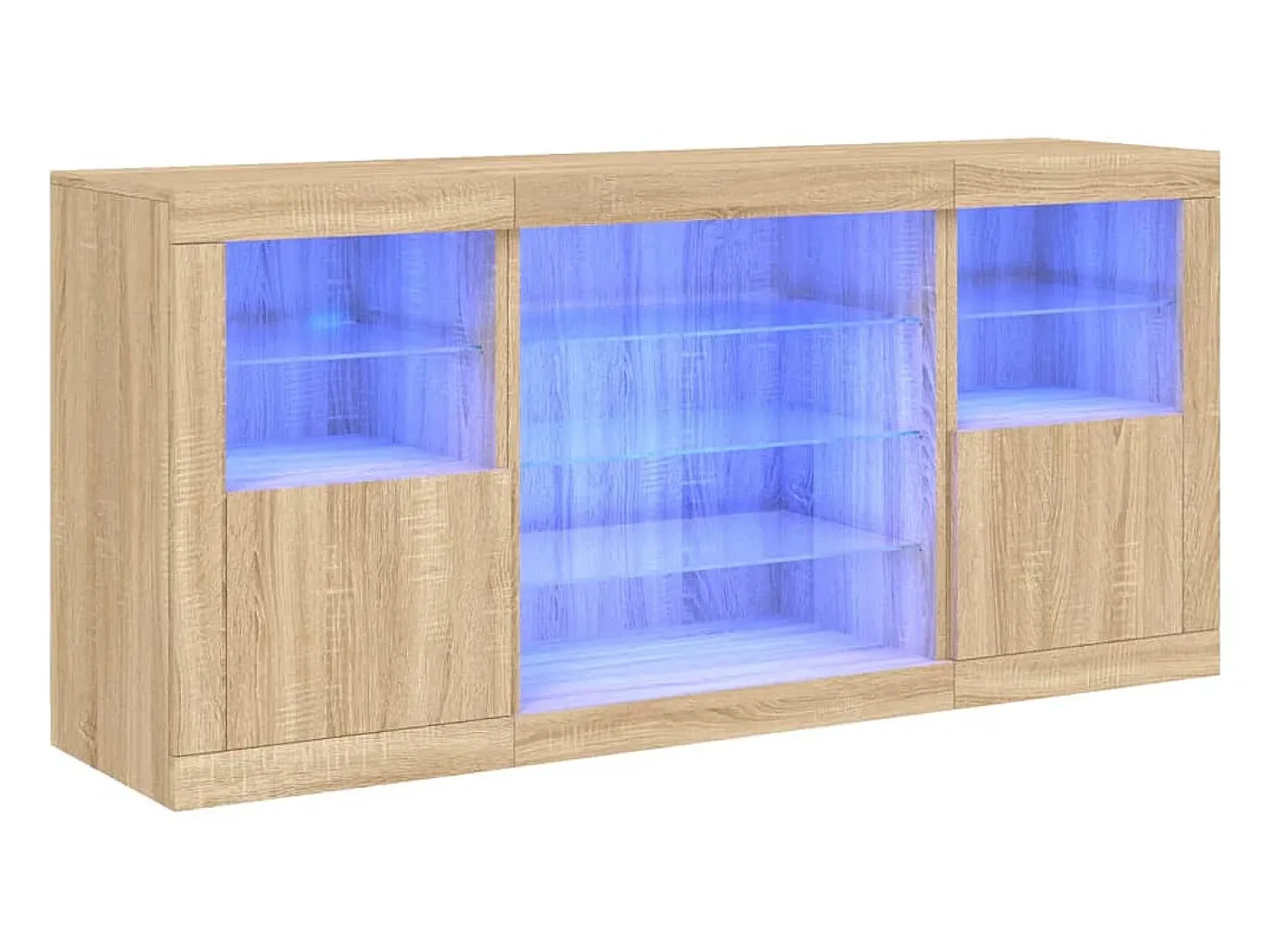 Aparador con luces LED roble Sonoma 142,5x37x67 cm