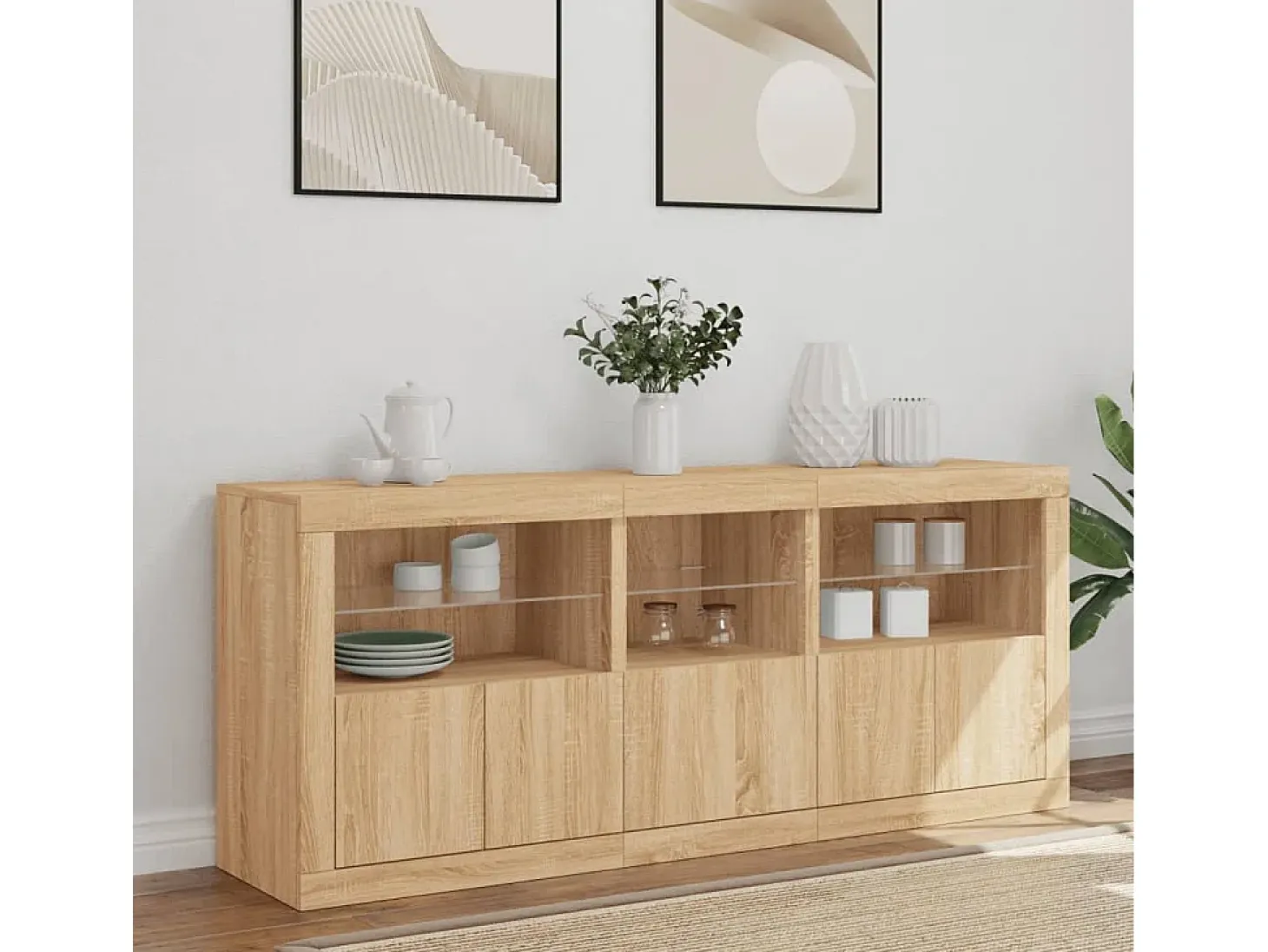 Aparador con luces LED roble Sonoma 162x37x67 cm