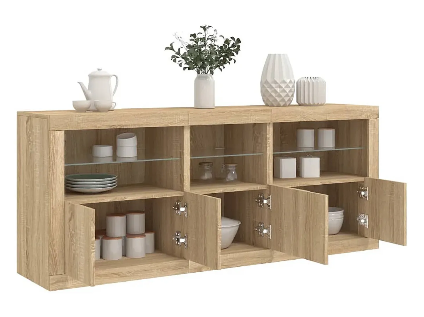 Aparador con luces LED roble Sonoma 162x37x67 cm