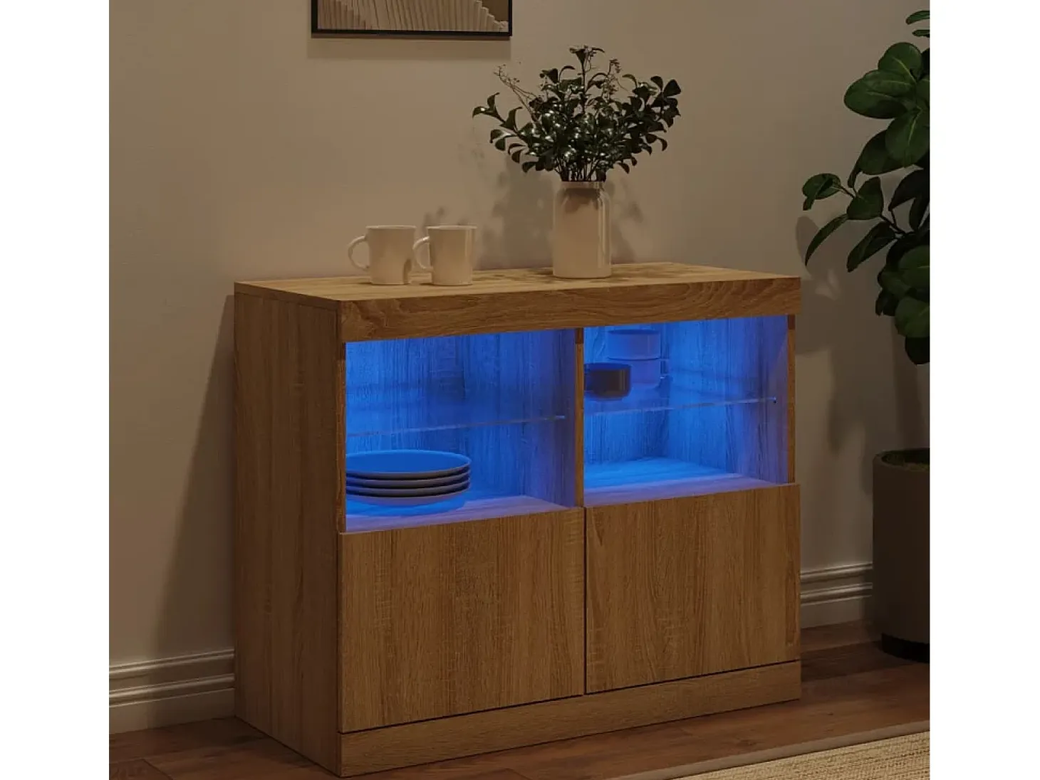 Aparador con luces LED roble Sonoma 81x37x67 cm