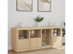 Aparador con luces LED roble Sonoma 164x37x67 cm ES440647