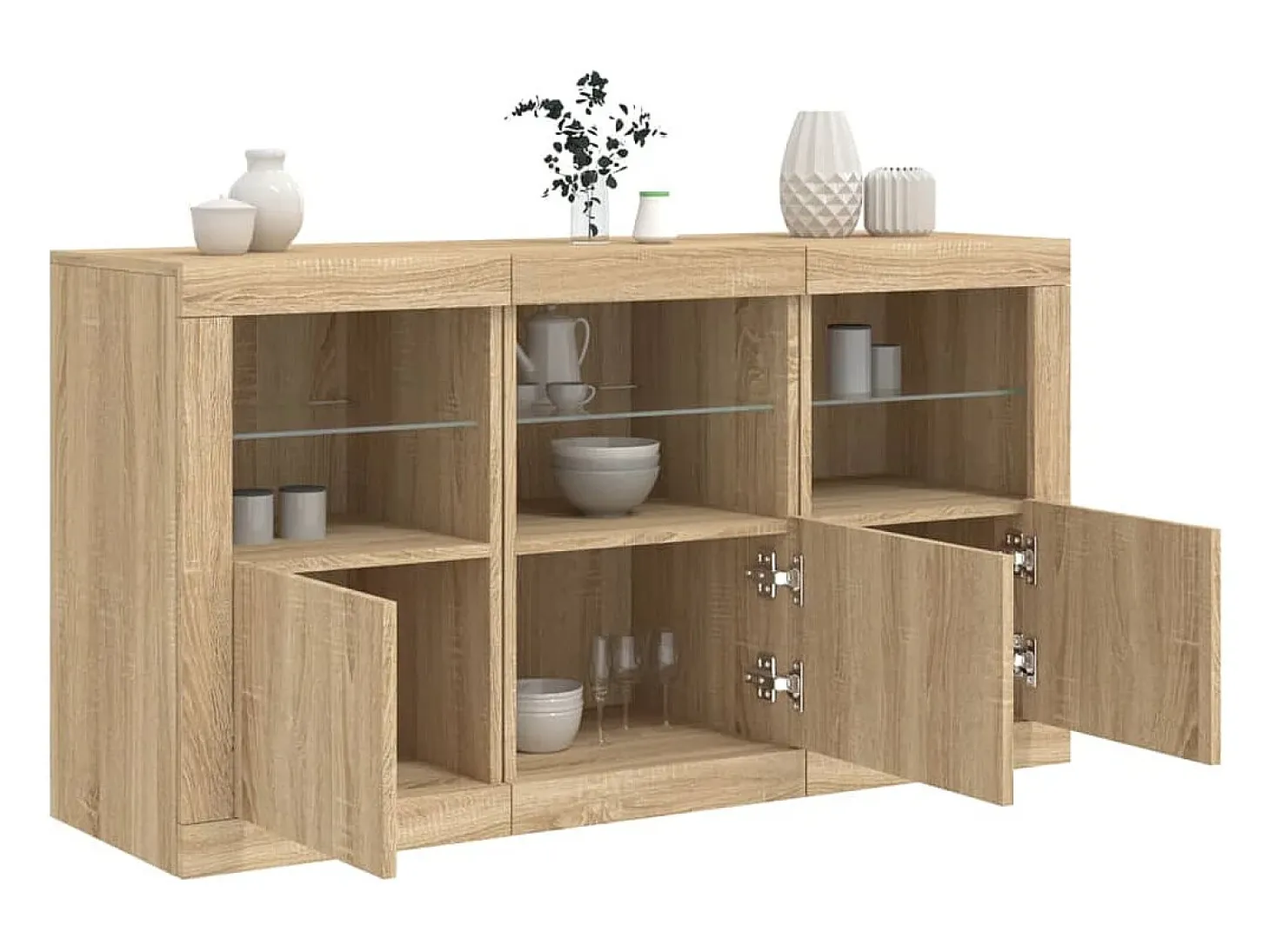 Aparador con luces LED roble Sonoma 123x37x67 cm