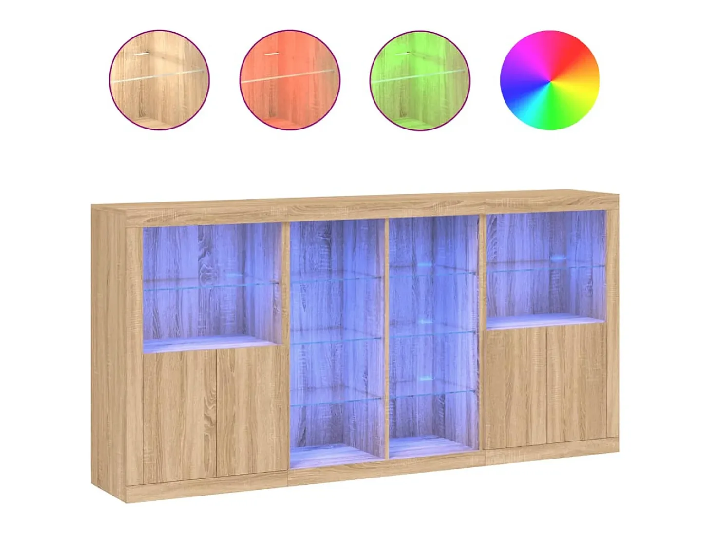 Aparador con luces LED roble Sonoma 202x37x100 cm
