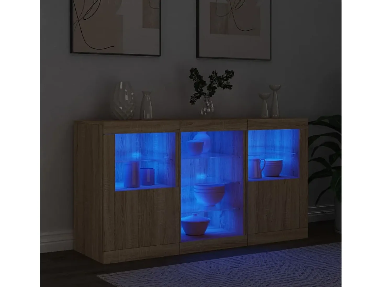 Aparador con luces LED roble Sonoma 123x37x67 cm ES581605