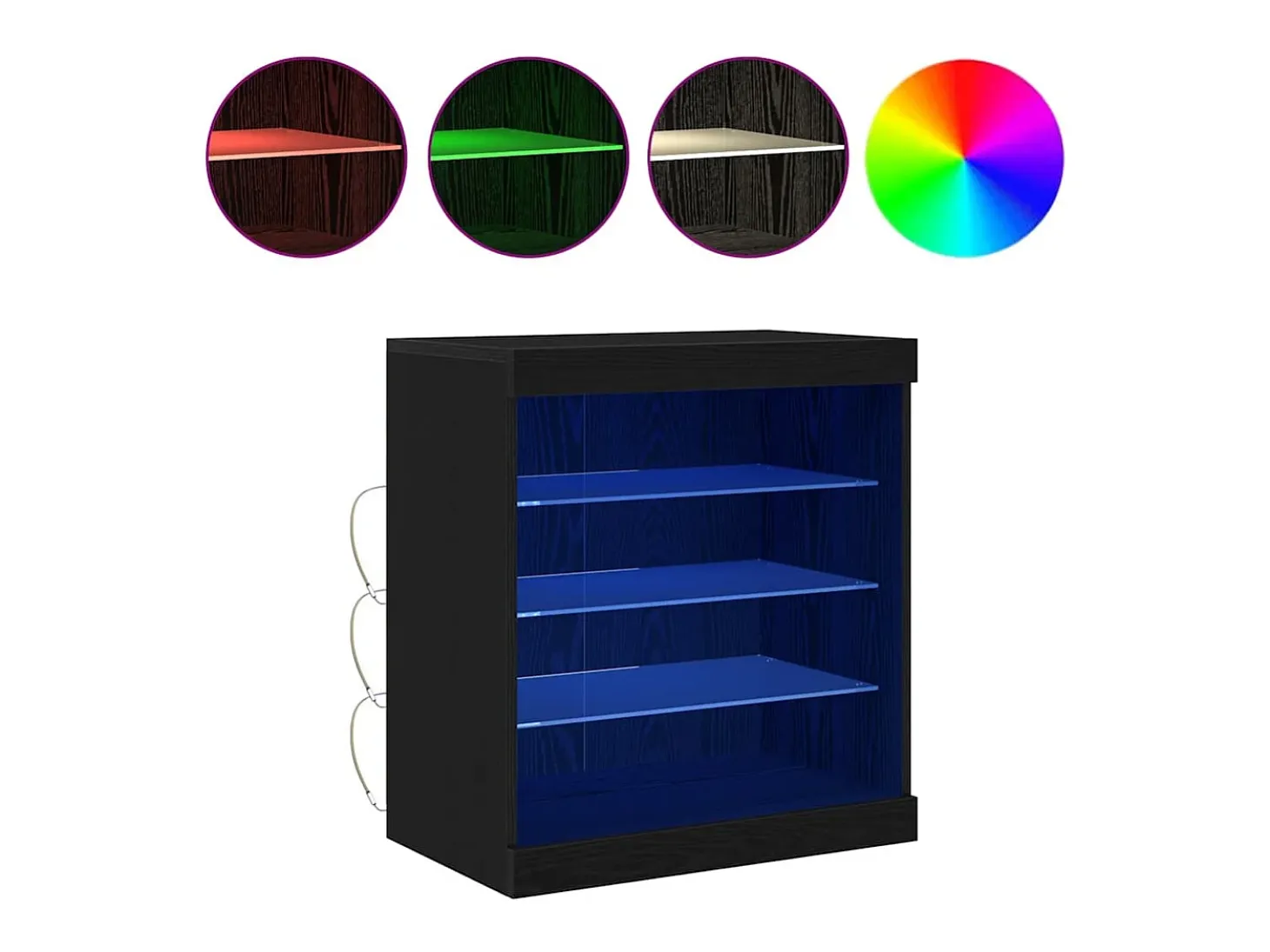 Aparador con luces LED Roble negro 60,5x37x67 cm