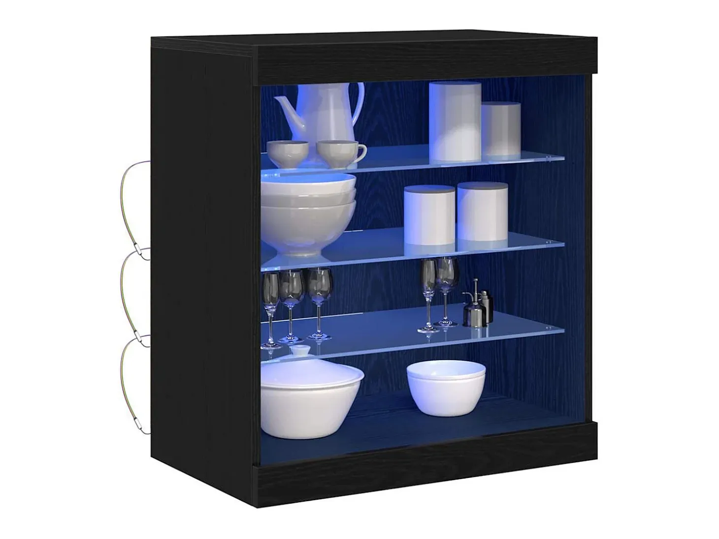 Aparador con luces LED Roble negro 60,5x37x67 cm