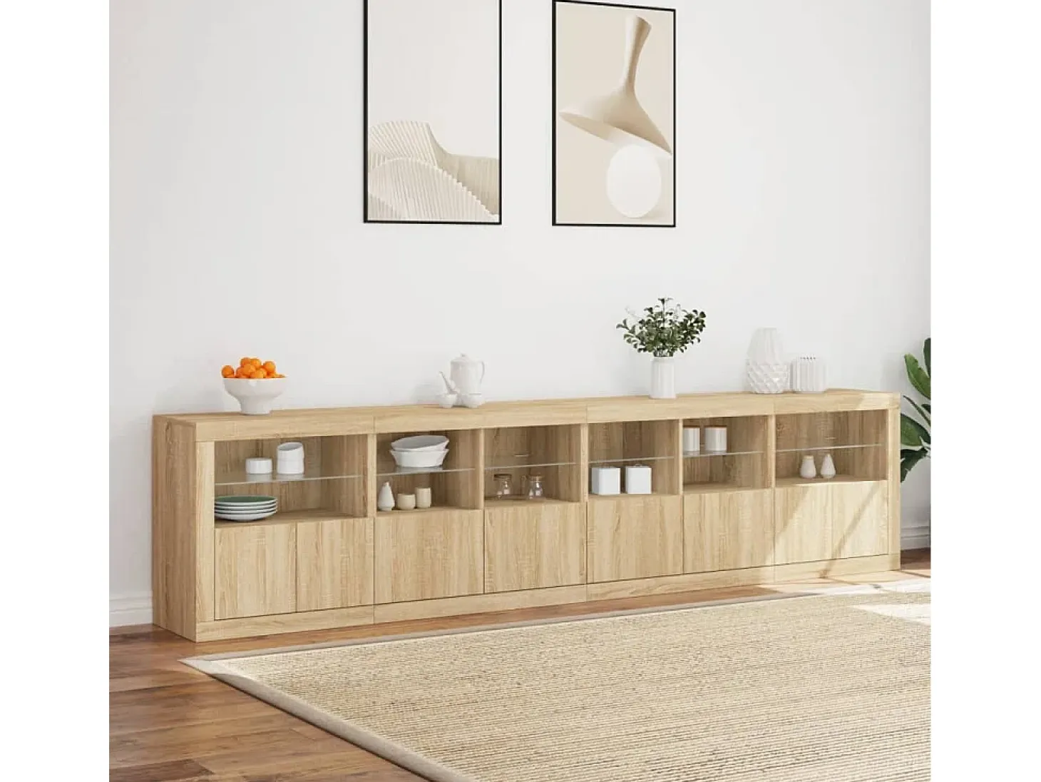Aparador con luces LED roble Sonoma 283x37x67 cm