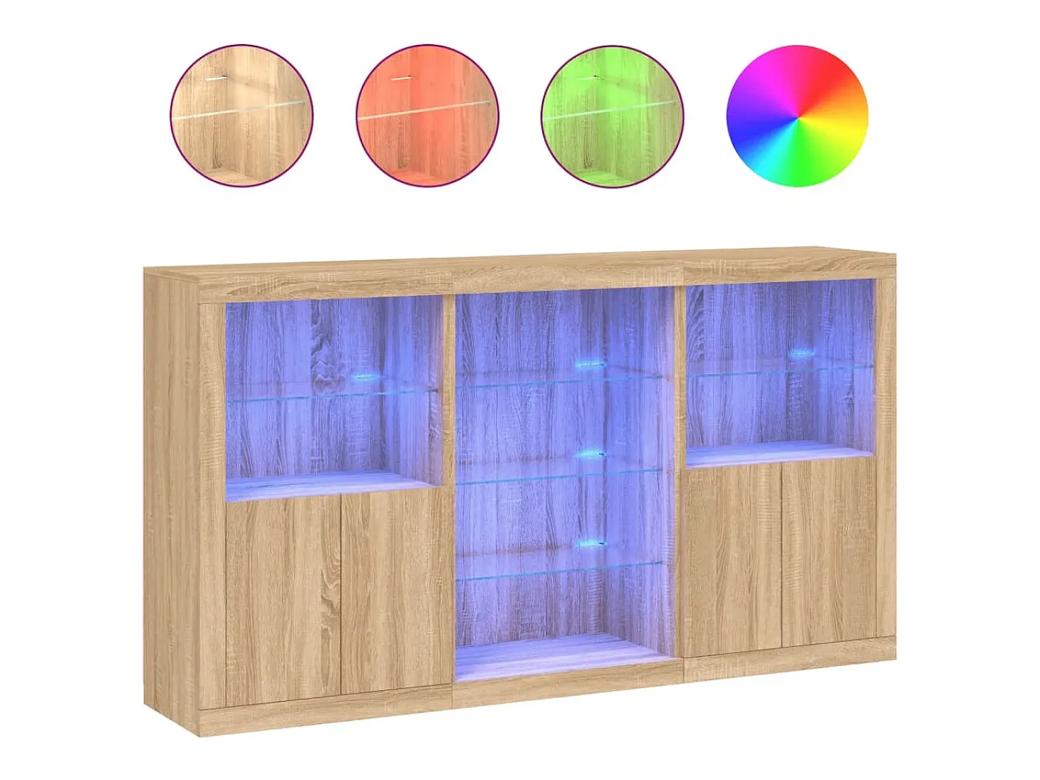 Aparador con luces LED roble Sonoma 181,5x37x100 cm