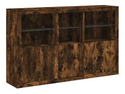 Aparador con luces LED roble ahumado 162x37x100 cm ES493215