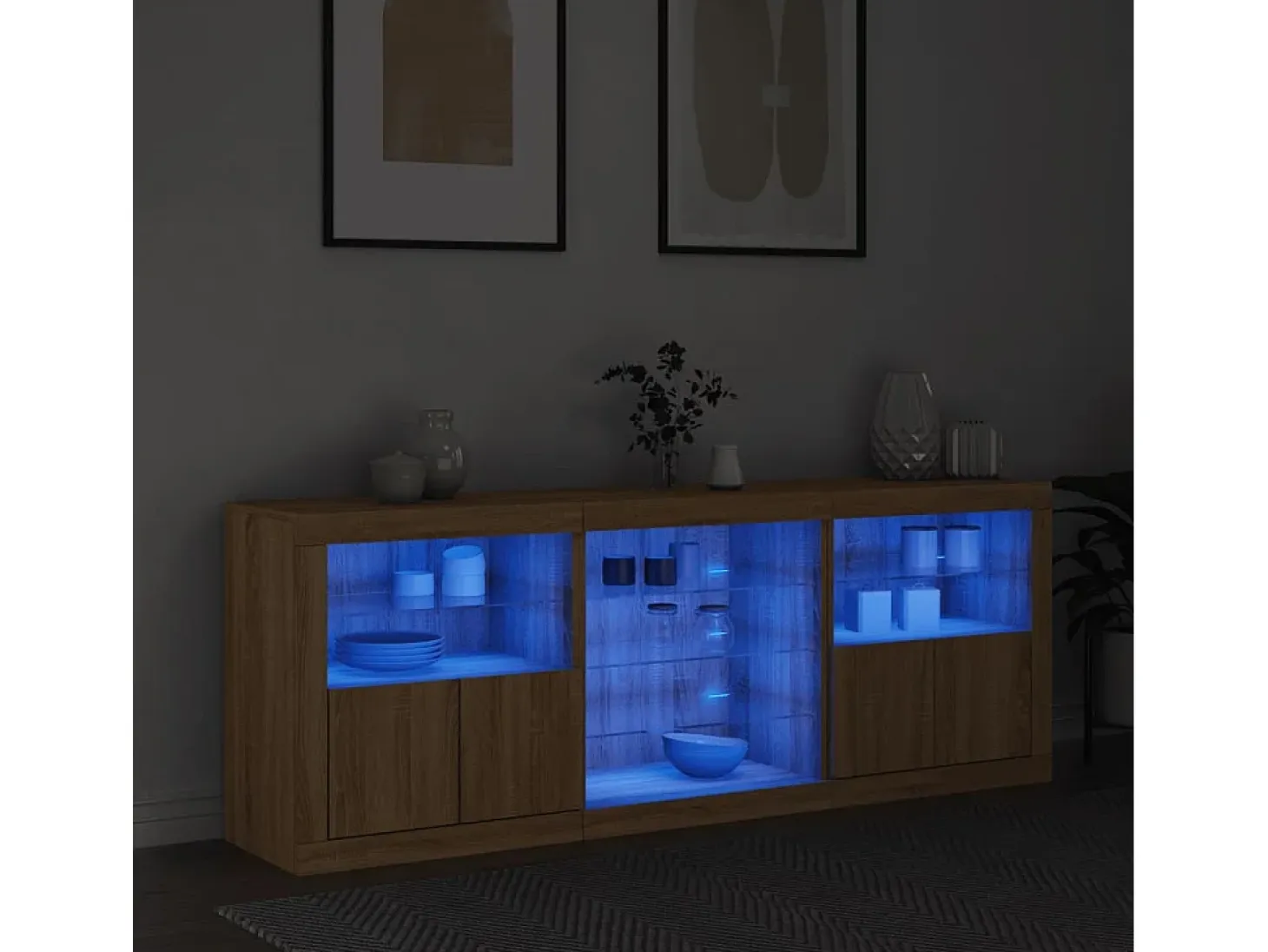 Aparador con luces LED roble Sonoma 181,5x37x67 cm