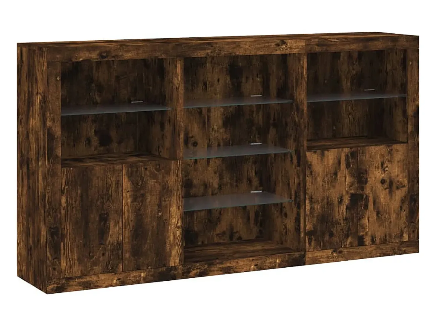 Aparador con luces LED roble ahumado 181,5x37x100 cm ES373358