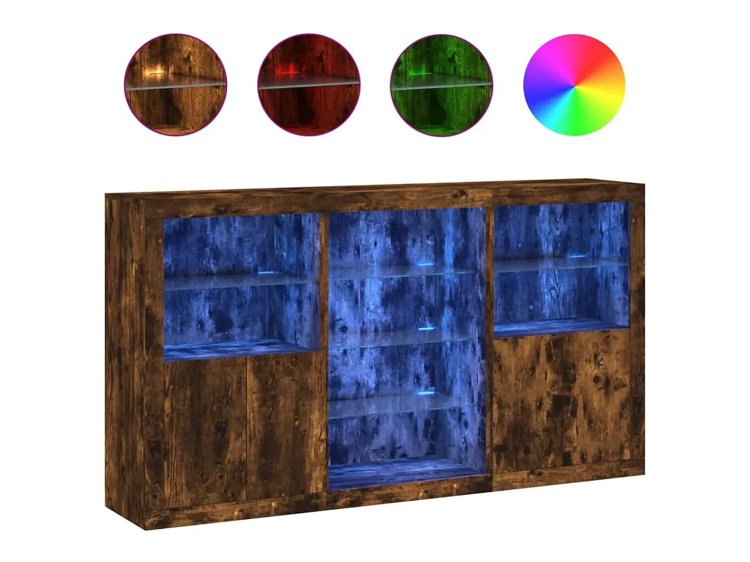 Aparador con luces LED roble ahumado 181,5x37x100 cm ES373358
