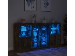 Aparador con luces LED roble ahumado 202x37x100 cm