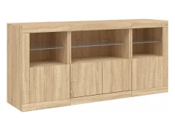 Aparador con luces LED roble Sonoma 142,5x37x67 cm