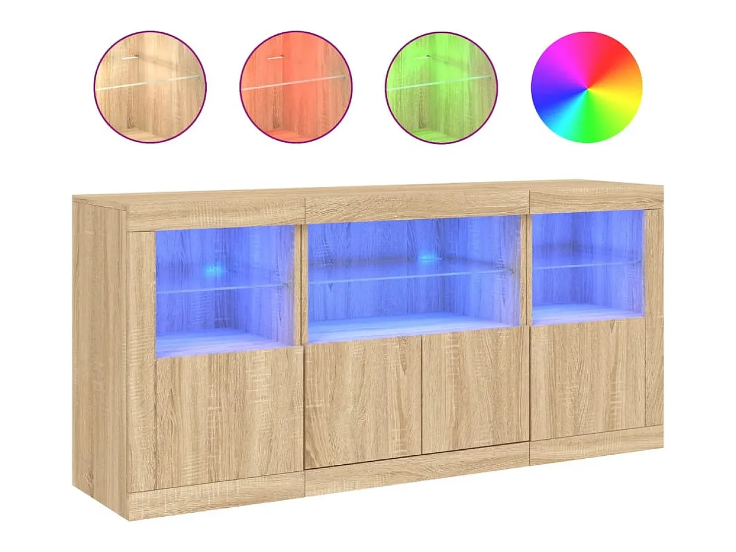 Aparador con luces LED roble Sonoma 142,5x37x67 cm