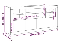 Aparador con luces LED roble Sonoma 142,5x37x67 cm