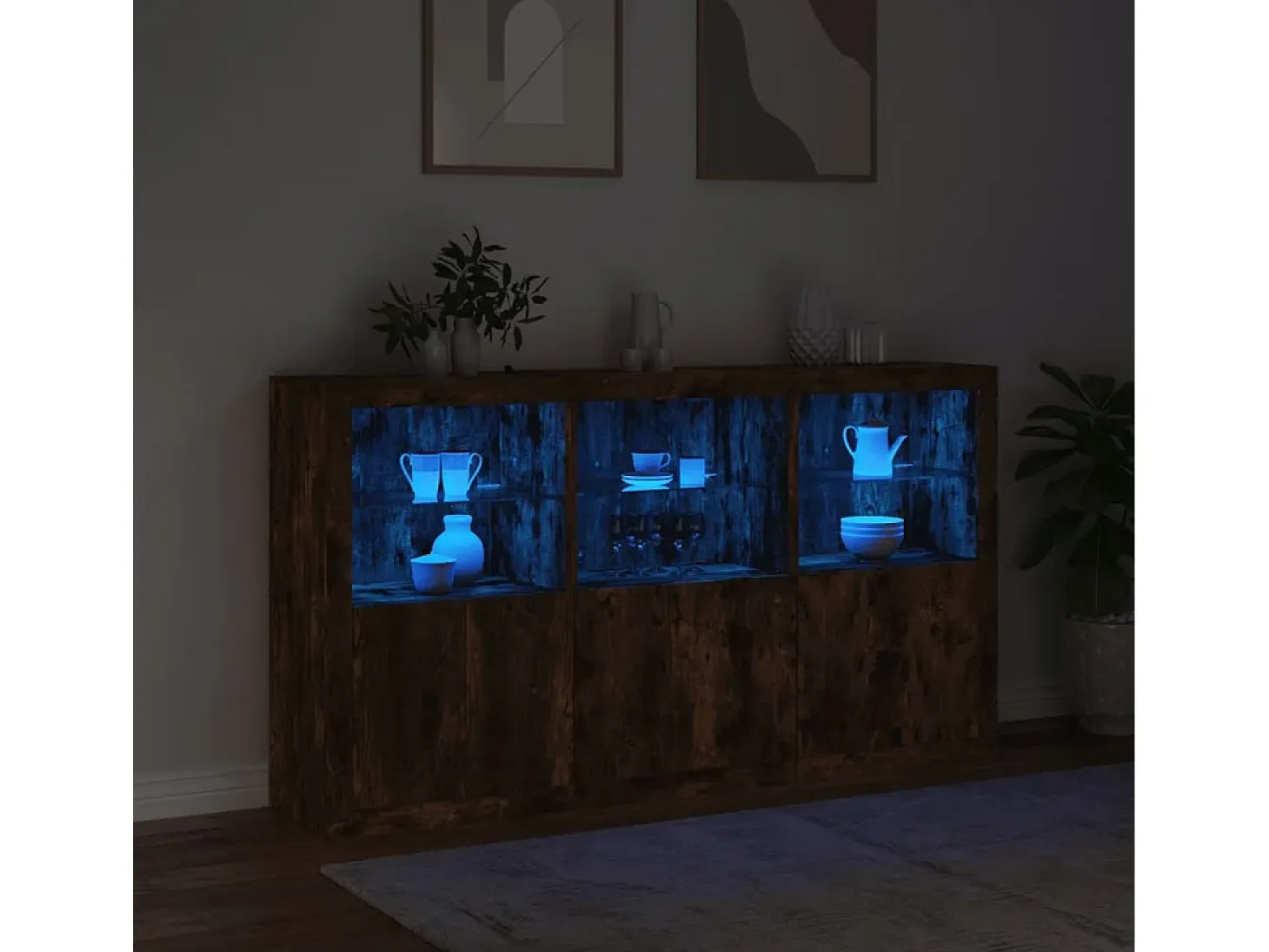 Aparador con luces LED roble ahumado 181,5x37x100 cm
