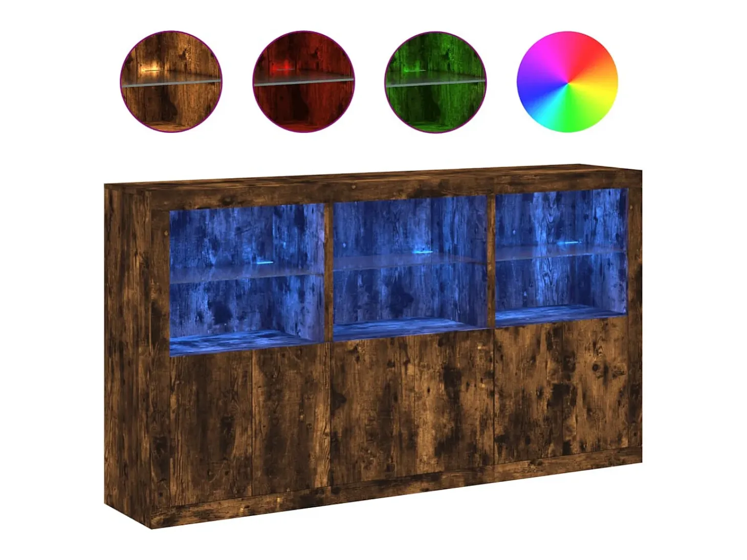 Aparador con luces LED roble ahumado 181,5x37x100 cm