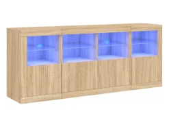 Aparador con luces LED roble Sonoma 163x37x67 cm